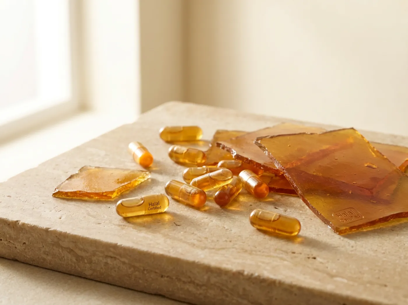 Halal gelatin capsules and gelatin sheets